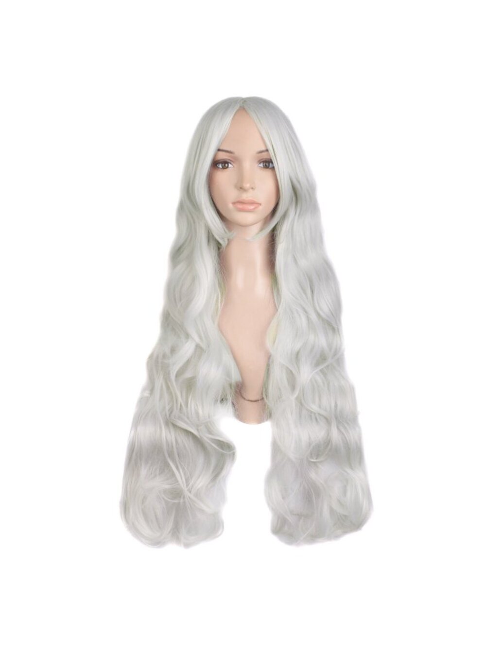 Women's Silver Grey 32 Inch Long Hair Spiral Curly Cosplay Wigs With Side Bangs
